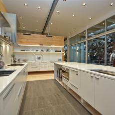 Contemporary Open Plan Kitchen With Large Windows