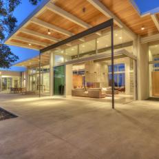 Contemporary Indoor-Outdoor Living Room and Concrete Patio