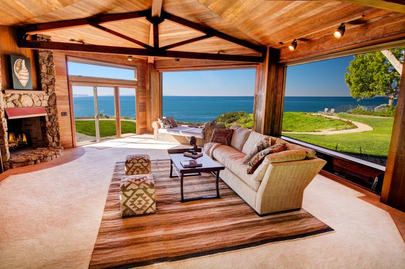 Living Room: Clifftop Mansion in Santa Barbara, Calif.