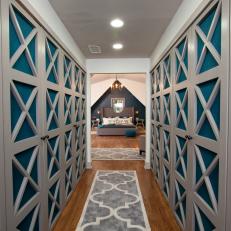 Master Suite with Custom Door Designs and Beautiful Blue Hues