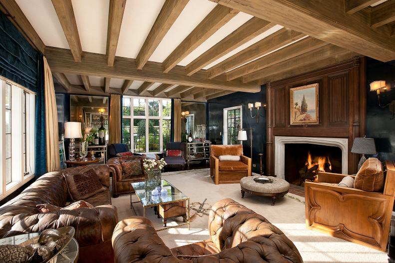 Elegant Formal Living Room Boasts Beautiful Wood Paneling 