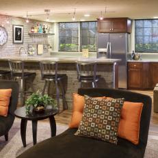 Contemporary Open Plan Kitchen in Finished Basement 