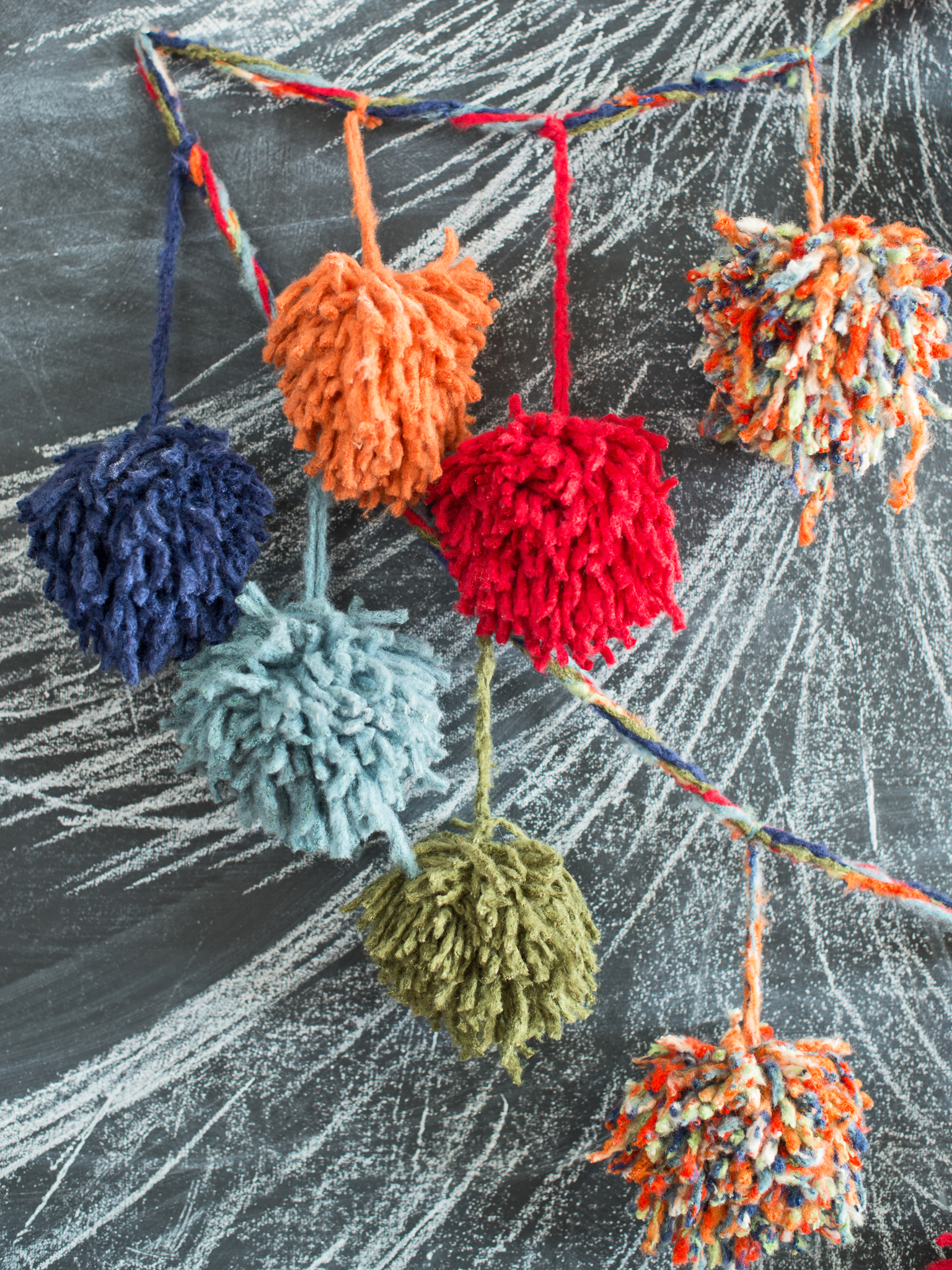 Cool Yule Pompom Multicolored 52 inch Cotton Wood Rope Christmas Garland 