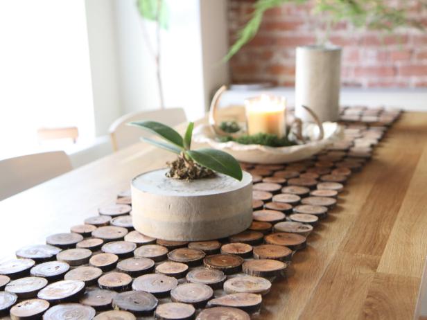 rustic style wood slice table runner