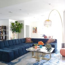 Multicolored Eclectic Living Room With Arc Light