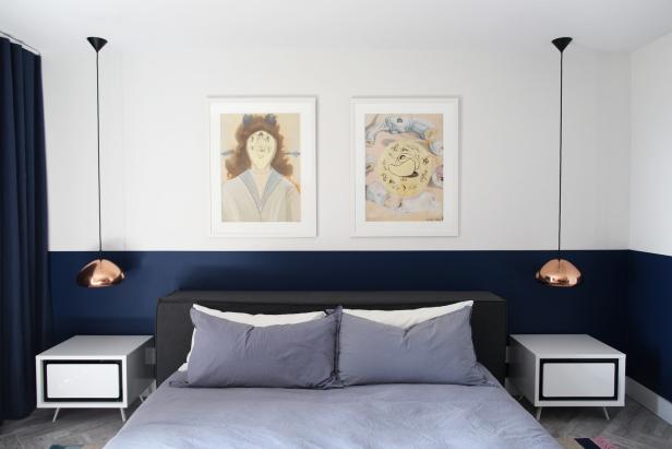 Eclectic Black and Blue Bedroom