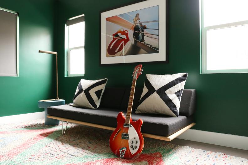 Eclectic Living Room With Guitar