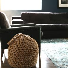 Woven Basket and Leather Armchair