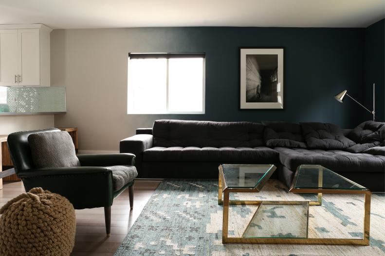 Black and Blue Contemporary Living Room