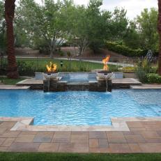 Swimming Pool With Fires and Fountains