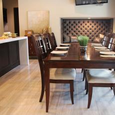 Large Kitchen Island and Dining Table for Six in Black and White Chef's Kitchen