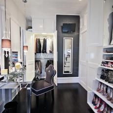 Mirrored Makeup Table in Luxury Contemporary Dressing Room 