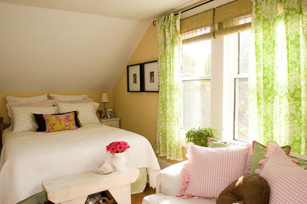 Cottage Style Master Bedroom with Green and Pink Accents