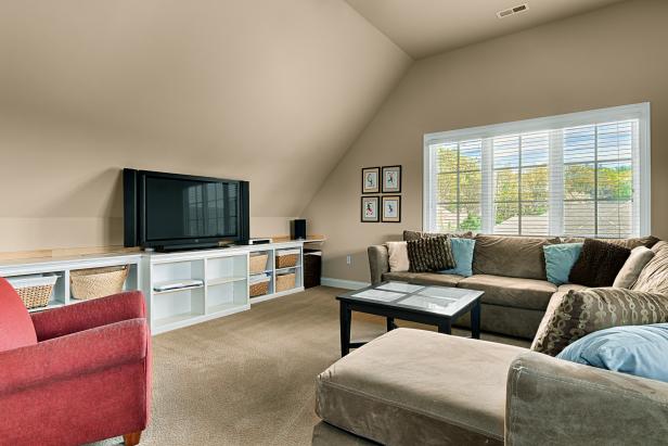Upstairs Entertainment Room With Storage Seating Hgtv Upstairs Entertainment Room With Storage Seating