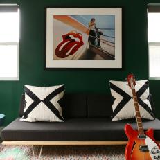Green Eclectic Living Room With Guitar