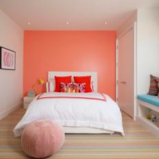 Colorful Kid's Room Features Coral Accent Wall & Exciting, Simple Carpet