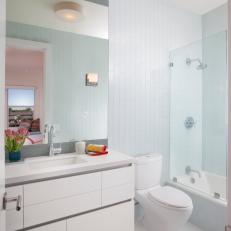 Updated Bathroom Features Soothing Tones, Subway Tile & Floating Vanity