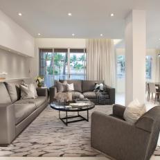 Contemporary Gray and White Living Area With Open Floor Plan
