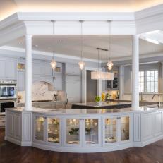 French Country Kitchen With Open Plan, Curved Bar, Glittering Lights & Pillars