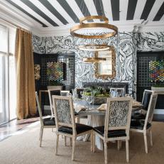 Dining Room Features Black-and-White Canvas Mural by Street Artist