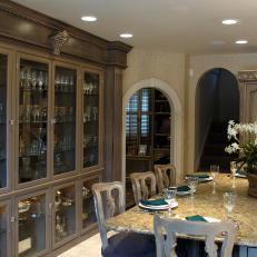Built-In China Cabinet & Kitchen Island Seating