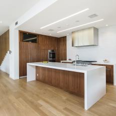 White Modern Kitchen with Zebra Wood Cabinets