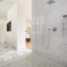 Shower Room with Gray and White Tile in Modern Master En Suite