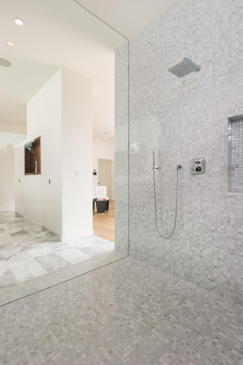 Shower Room with Gray and White Tile in Modern Master En Suite | HGTV
