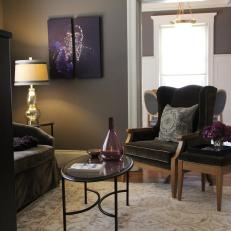 European-Influenced Living Room Features Velvet Armchair