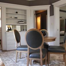 Hotel Dining Room Features Classic Built-In Shelves