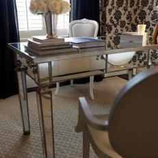 Gorgeous Mirrored Metal Desk in Transitional Office 