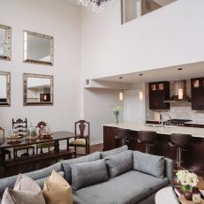 Transitional Open Plan Kitchen, Dining Area and Living Area
