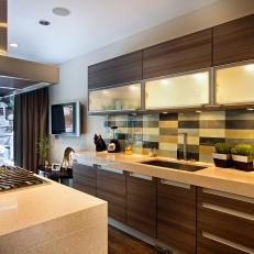 Contemporary Kitchen Boasts Multicolor Tile Backsplash
