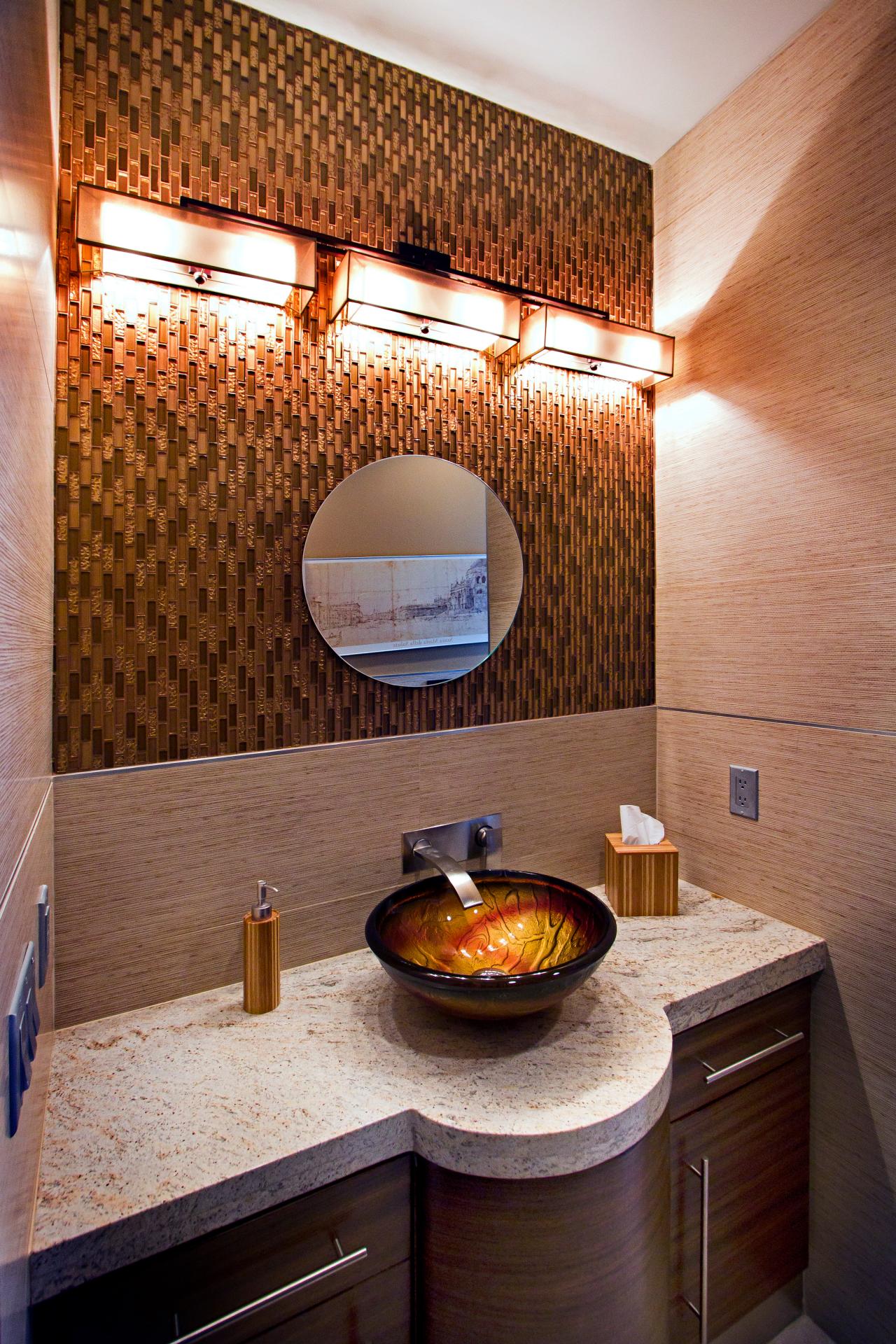 Contemporary Bathroom  With Brown  Tile Accent  Wall  HGTV