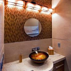 Contemporary Bathroom With Brown Tile Accent Wall