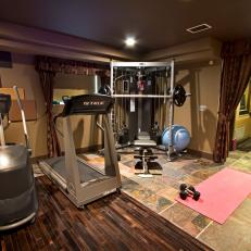 Home Gym With Wood and Tile Flooring