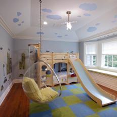 Contemporary Kid's Bedroom With Bunk Bed Slide