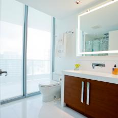 Modern White Bathroom With Frosted Glass
