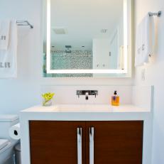 Wood Bathroom Vanity With White Countertop