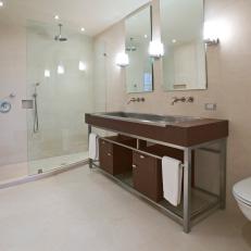 Contemporary Master Bathroom With Trough Sink for Two