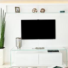Wall Mounted Flatscreen TV and Glass Shelves