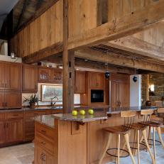 Contemporary Kitchen with Wood Ceilings, Walls, Cabinets and Kitchen Island