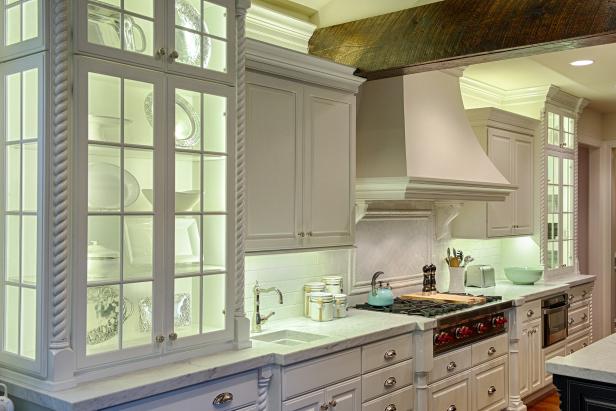 Cozy Cottage Style Kitchen With Lighted Cabinetry Hgtv