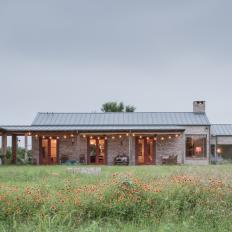 Ranch Home Exterior With String Lights