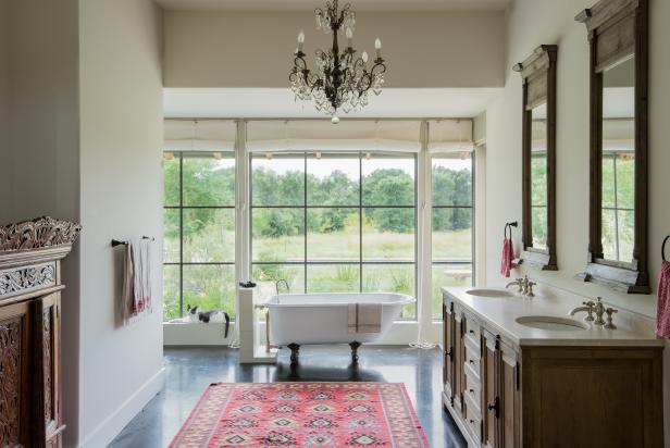 Country Bathroom With Chandelier