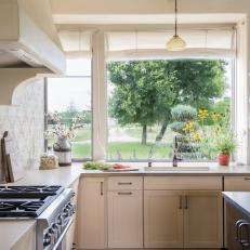 White Country Kitchen With Wildflower View