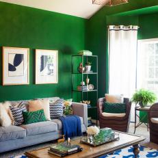 Eclectic Living Room With Vibrant Kelly Green Walls