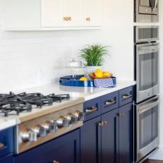 Kitchen with Blue Cabinets and Multiple Ovens