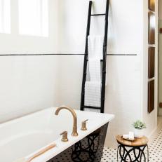 Black and White Bathroom With Chic Soaking Tub