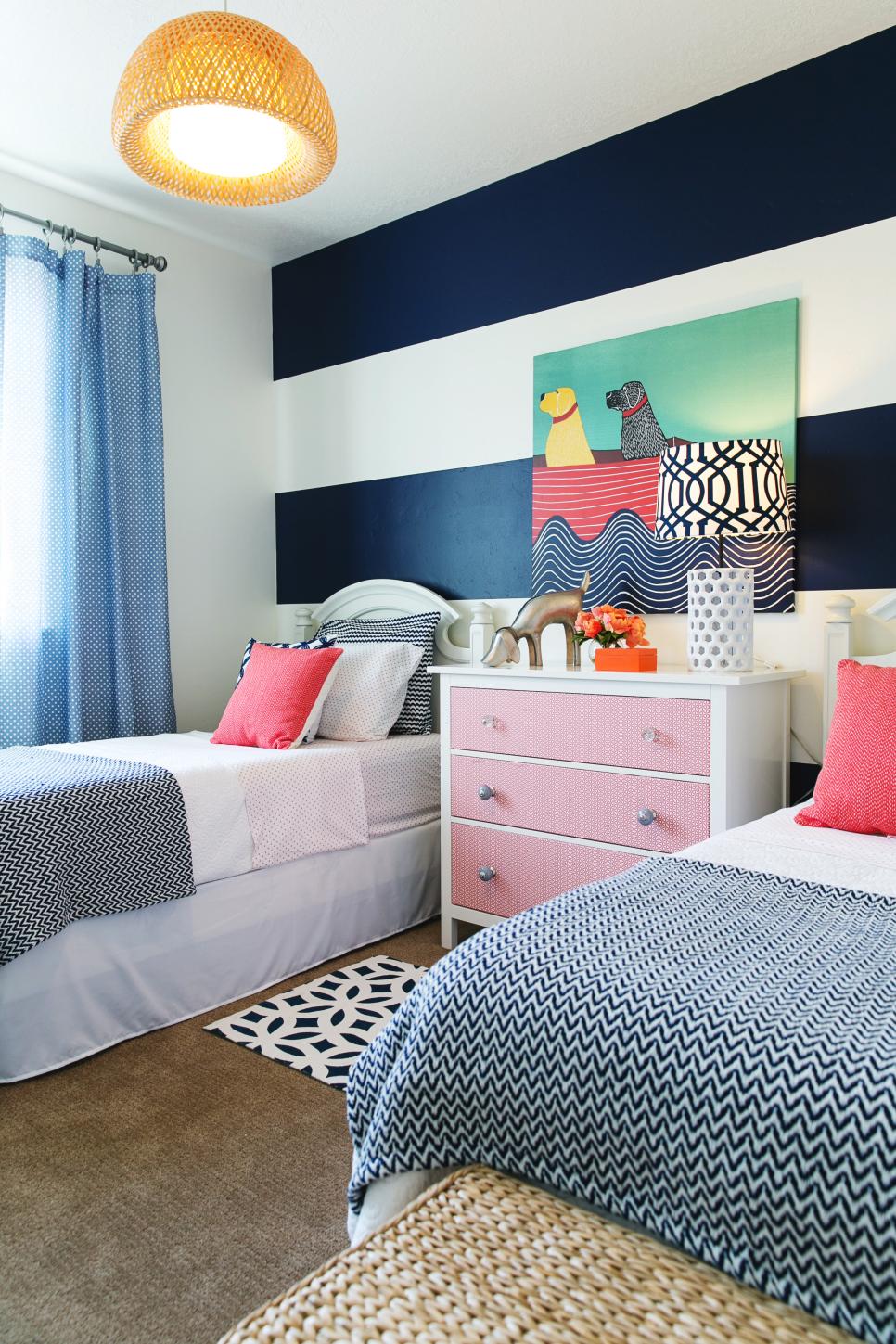 Girl's Contemporary Bedroom With Twin Beds and Striking Art | HGTV